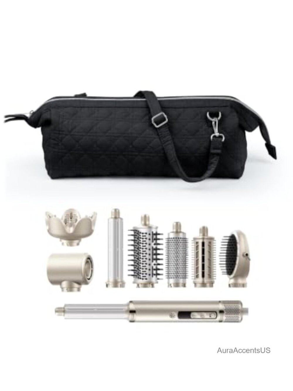 Quilted Travel Hair Dryer Case Cosmetic Organizer Bag with Strap